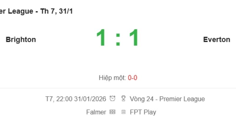 Kết Quả Bóng Đá Brighton Vs Everton Ngày 31/01/2026 kịch tính
