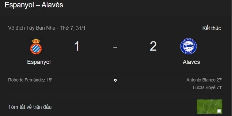 Kết Quả Bóng Đá Espanyol Vs Alaves Ngày 31/01/2026 ghi nhận màn lội ngược dòng